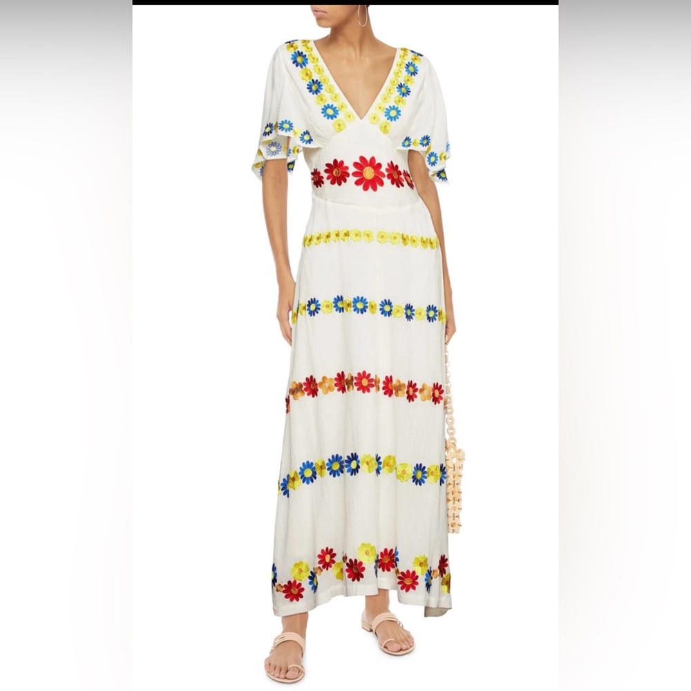 Antik Batik Julie Floral Embroidered Maxi Dress EUC Bohemian